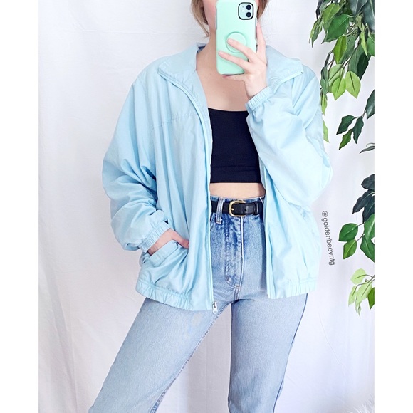 Vintage Jackets & Blazers - 🌿 Vintage Pastel Sky Blue Windbreaker 🌿